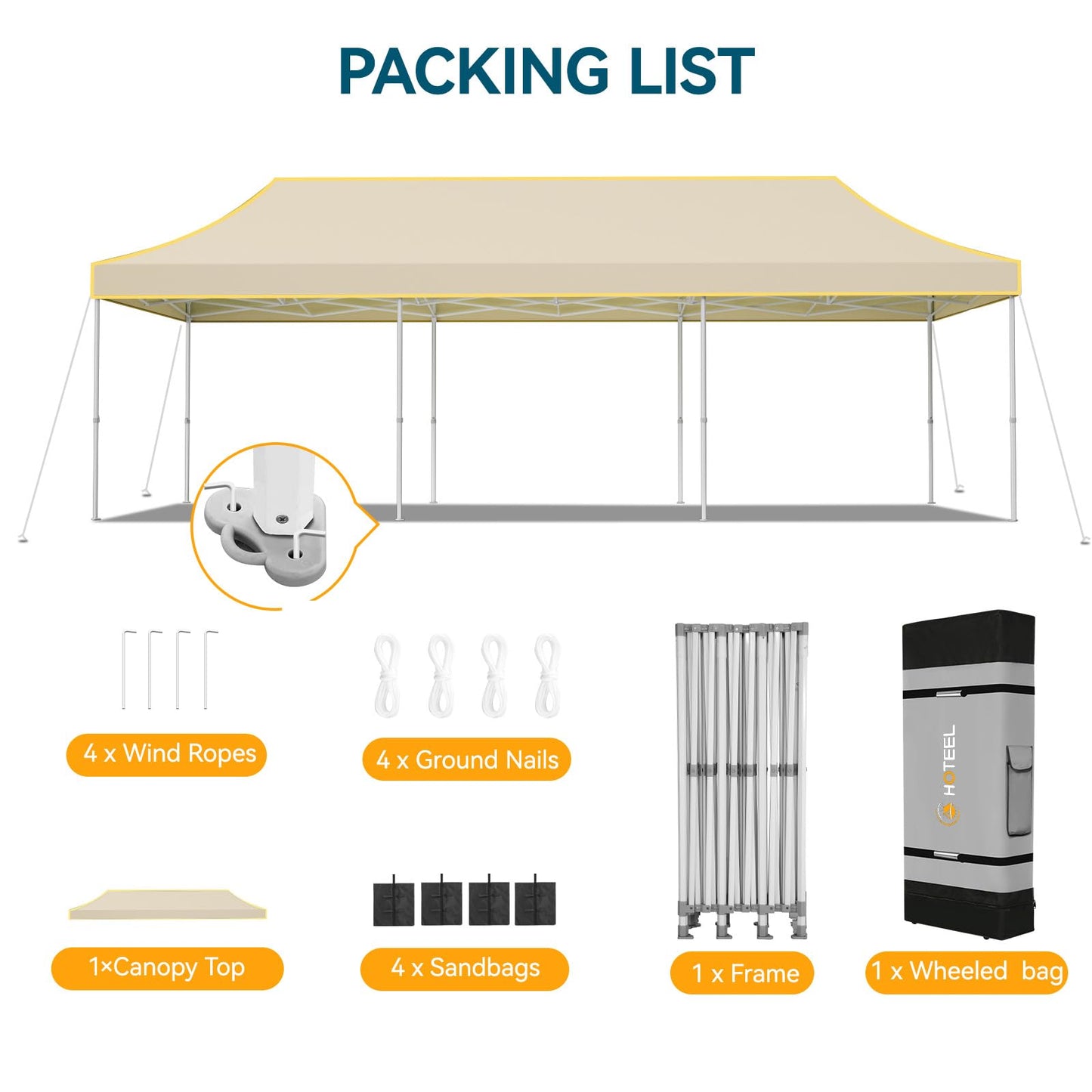 Hoteel 10x30 Pop Up Canopy Heavy Duty Without Sidewall, Waterproof Outdoor Event Tents, Easy Set-up Instant Tent with Hand Bag, Rope & Nail, Hexagonal Leg (1-Year Warranty,Upgrade)