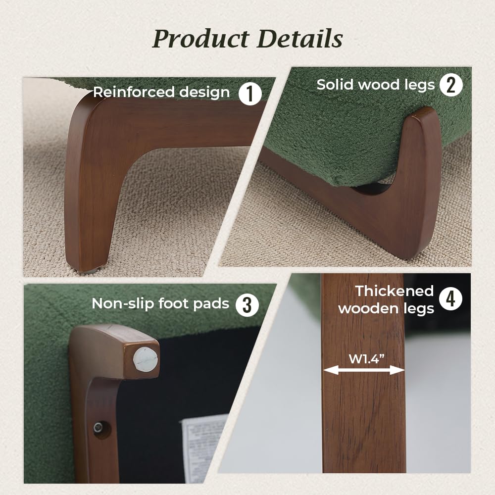 WELAX Modern Boucle Accent Chairs Set of 2, Sturdy Tilted Wood Legs with Thick Cushion & Comfy Lumbar Pillow, Armless Reading Chairs for Living Room, Lounge, Bedroom - Green