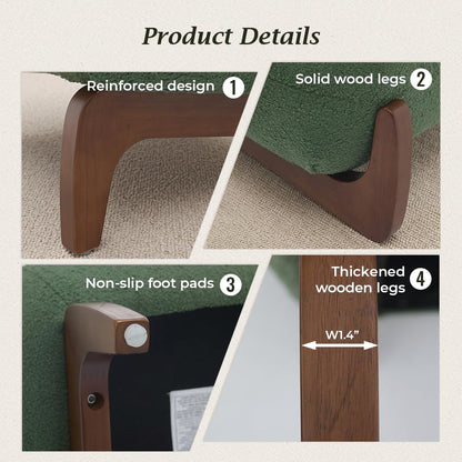 WELAX Modern Boucle Accent Chairs Set of 2, Sturdy Tilted Wood Legs with Thick Cushion & Comfy Lumbar Pillow, Armless Reading Chairs for Living Room, Lounge, Bedroom - Green