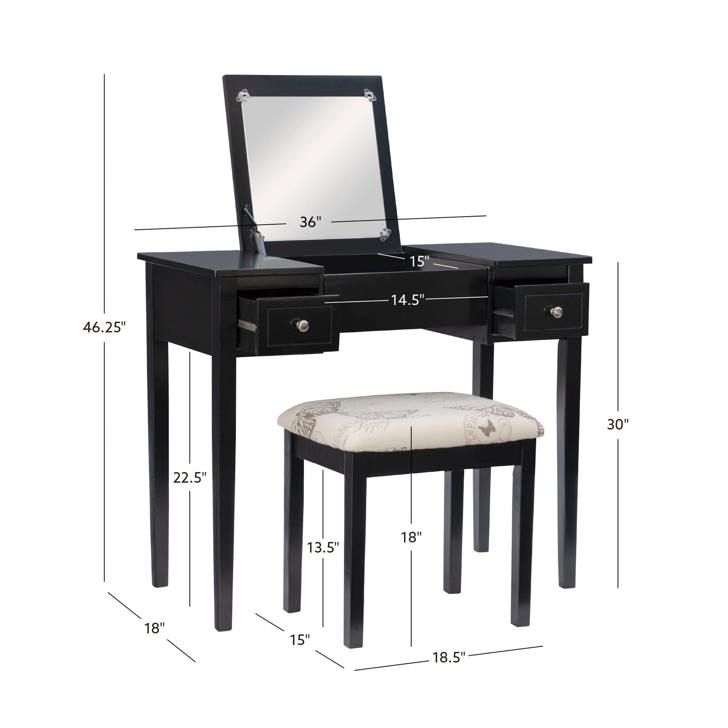 Linon Vanity Set, Black