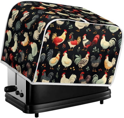 2 Slice Toaster Cover, Farm Chicken Rooster Design, Dust Protection with Hang Loop, Easy to Store (14x14") 2PCS