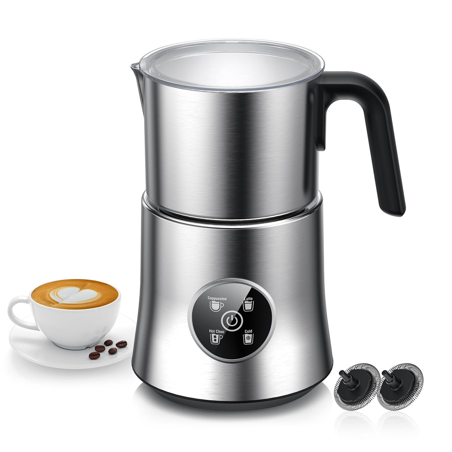 Milk Frother and Steamer, Electric Frother with Detachable Stainless Steel Jug, Hot & Cold Foam Maker for Latte, Cappuccino, Coffee, 4-in-1 Automatic Milk Warmer, 17oz Heat