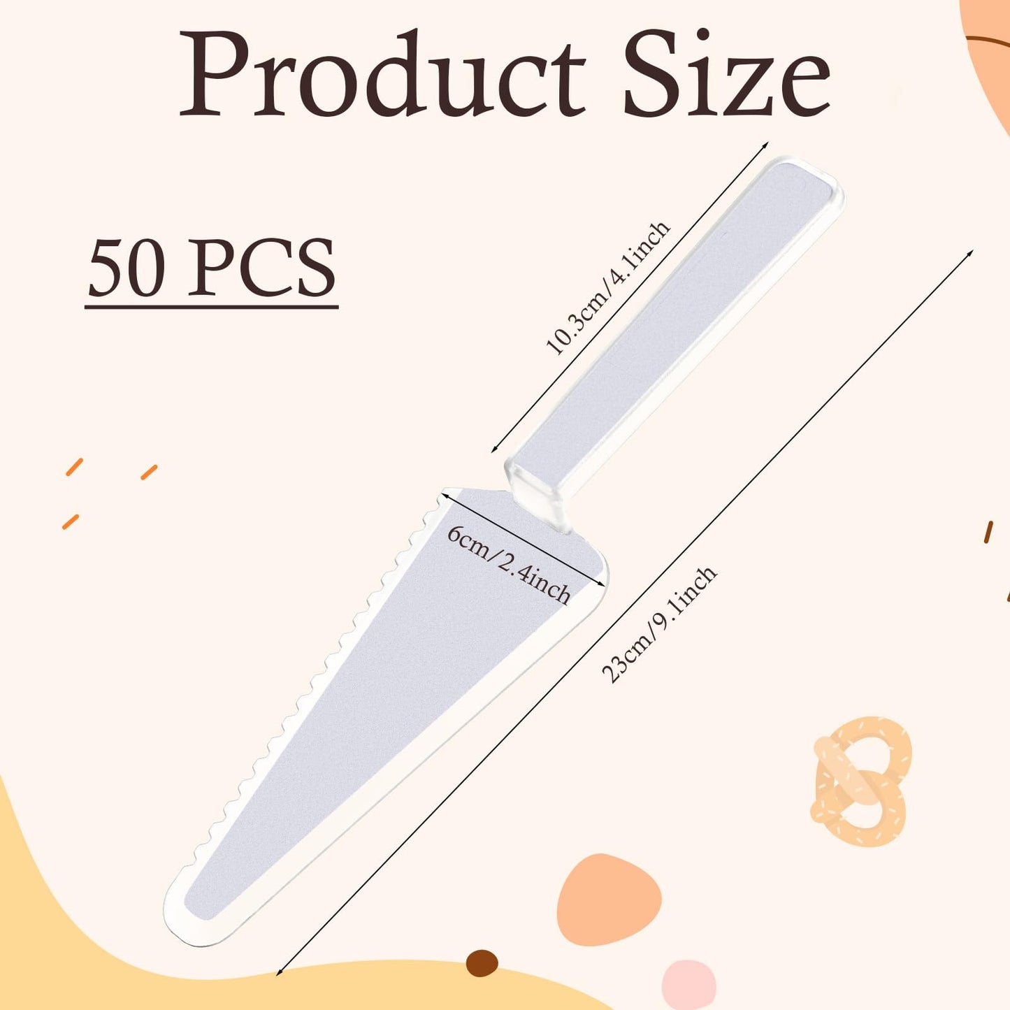 50Pcs 9.1Inch Plastic Disposable Cake Cutter Cake Server Cutting Spatula Knives Pie Pizza Pastry Slicer Serving Utensils for Kitchen Wedding Buffet (Clear)
