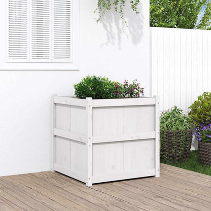 Foknhdi Square 27.6" White Large Planter Box Solid Pine Wood Plant Pot Raised Garden Bed for Outdoor Flowers Herbs Patio Balcony Garden