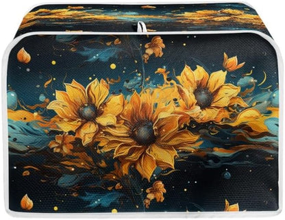 Plus Size 4 Slice Toaster Cover Splash Oil Painting Sunflower, Dust Protection for Microwave Oven (16x16") 2PCS