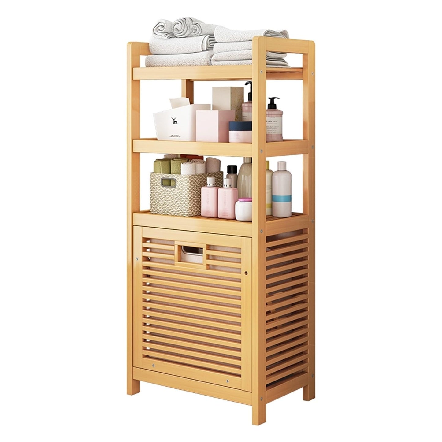 Wood Large Laundry Hamper Cabinet, Laundry Sorter with Pull-Out and Removable Bags, Breathable Hampers for Laundry, Bedroom