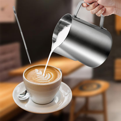20oz 600ml Milk Frothing Pitcher, Large Capacity Stainless Steel Milk Coffee Cappuccino Latte Art Jug with Latte Art Pen