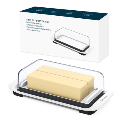 KITCHENDAO Large Airtight Butter Dish with Lid for Countertop and Fridge, Butter Keeper, Plastic Butter Holder Tray for 2 Sticks East Coast/West Coast/European Style/ Kerrygold Butter/ Cream Cheese