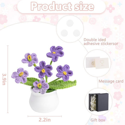 LAIDANLA Crochet Flowers Forget Me Not, Mini Gradient Purple Crochet Flower Potted Plant for Desk, Handmade Anniversary Birthday Graduation Gifts for Women Teacher Mom Friend