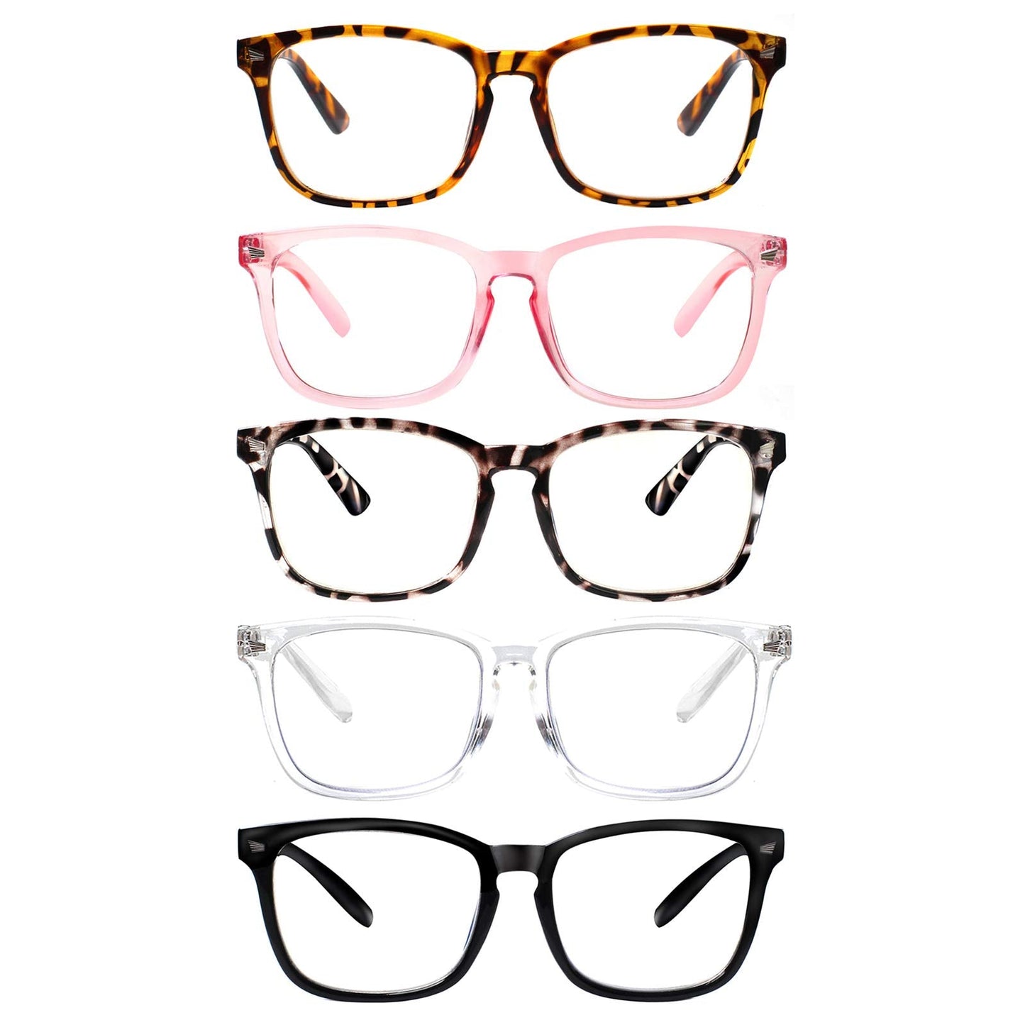 VIDEBLA 5 Pack Blue Light Blocking Reading Glasses,Spring Hinge Computer Readers for Women Men,Anti UV Ray Filter Nerd Eyeglasses (Mix, 1.50)