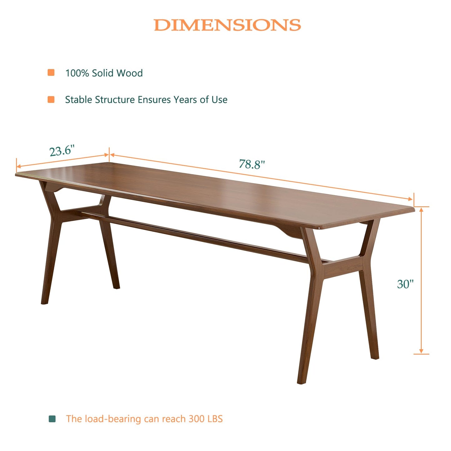 OSCHF Solid Wood Study Desk - 78.8" Double Long Computer Table for Home Office, 2-Person PC Workstation, Walnut