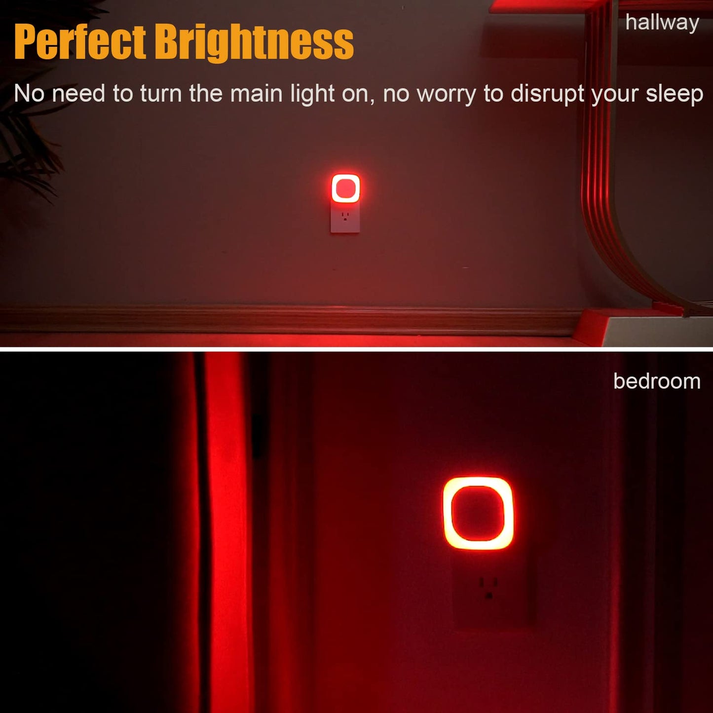 2 Pack Plug in Amber Night Light, Auto Dusk to Dawn, Soft Glow, Dimmable, Diffused Light, LED Lights for Bedroom, Kids, Bathroom, Sleep, Baby Nursery, Toddler, Hallway, Kitchen, Home Decor