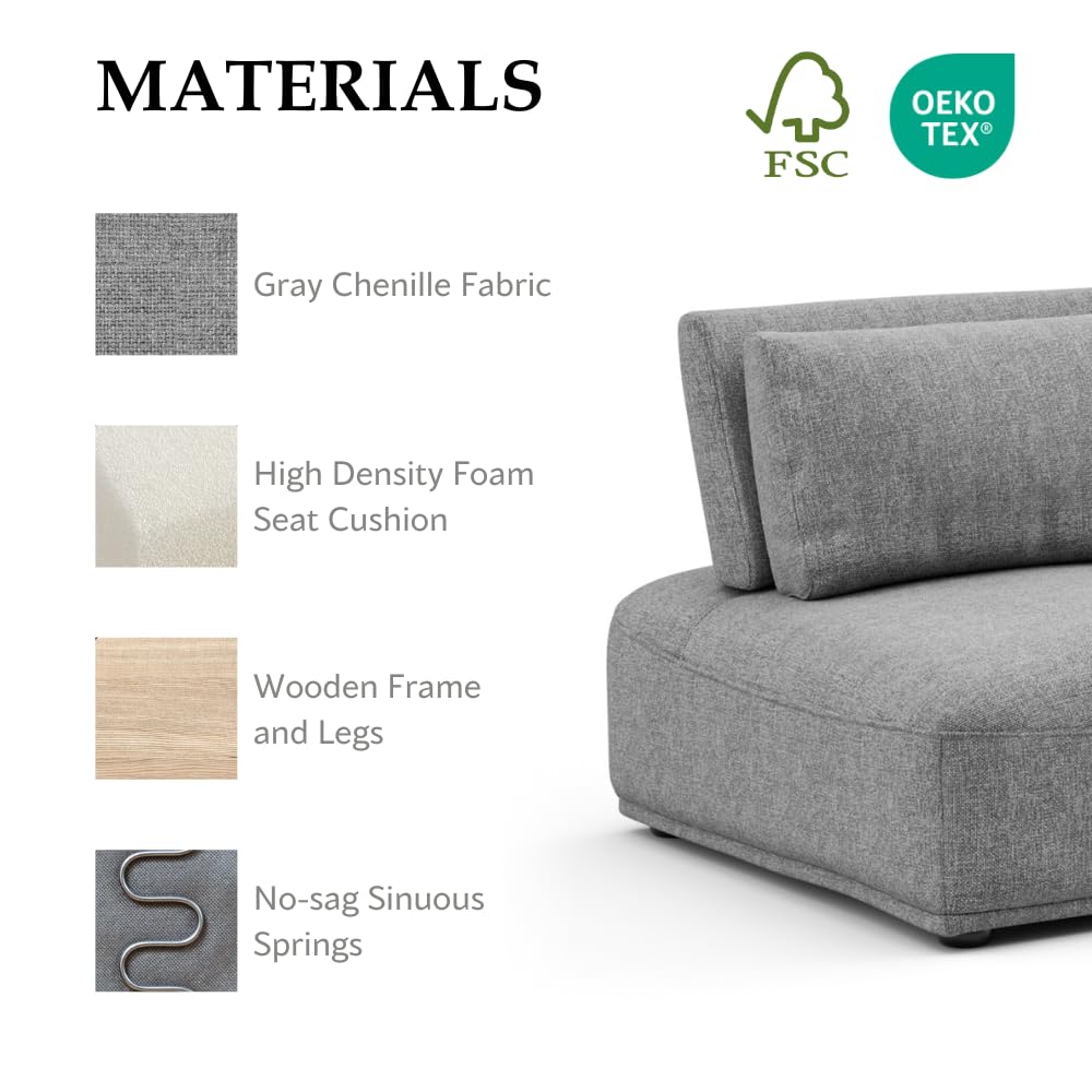 Furniture of America Tatiana Modern Chenille 3-Piece Curved Modular Sectional Sofa with Adjustable Backrest for Living Room, Office, Free-Combined, FSC & Oeko TEX Certified, Gray