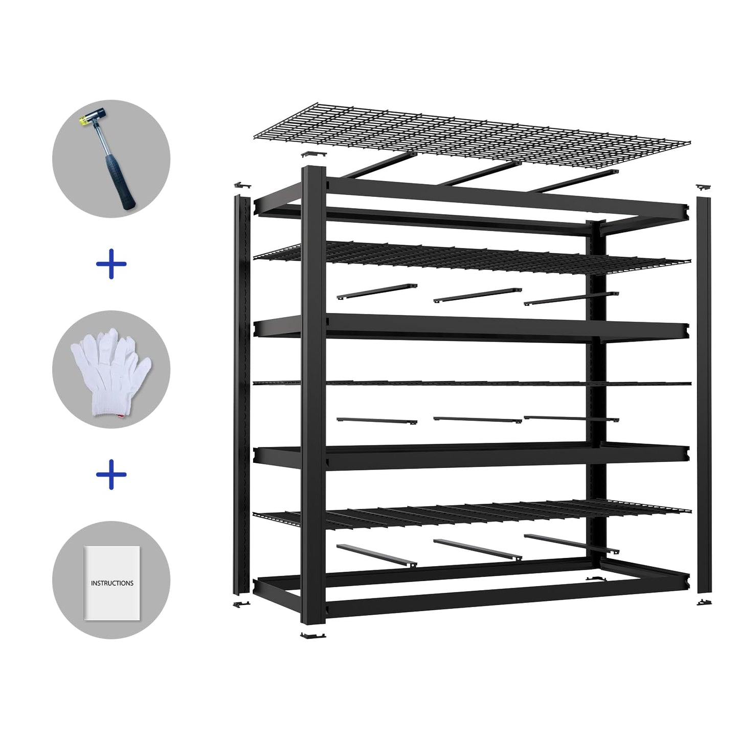 YWTA 71" W x 71" H Industrial Shelving,4000LBS Garage Storage Shelves,4 Tier Adjustable Metal Shelving,Heavy Duty Shelving for Factory, Garage,Warehouse,Barn (2)