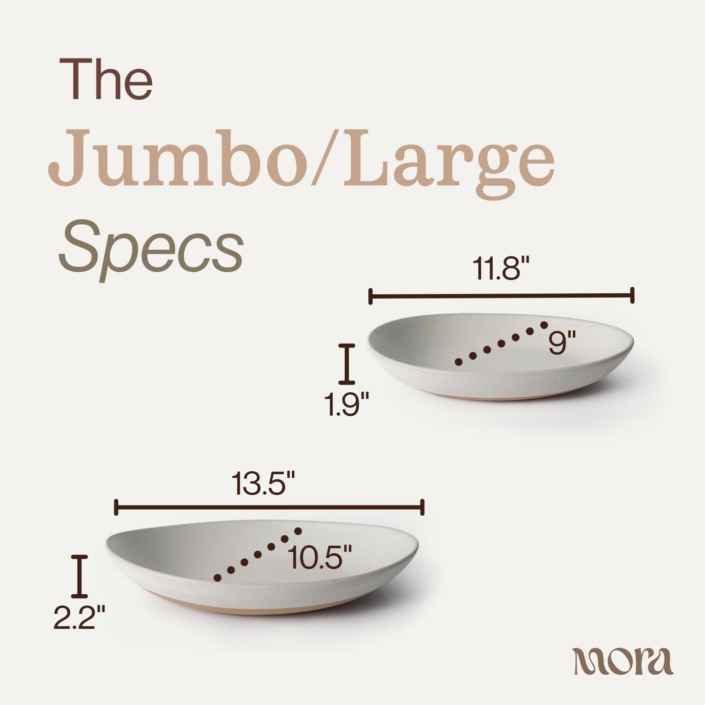 MORA Jumbo and Large Serving Dishes Set of 2, 13 inch and 12 inch Ceramic Pottery Oval Platters - Microwave, Oven and Dishwasher Safe - Oat