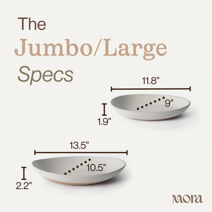 MORA Jumbo and Large Serving Dishes Set of 2, 13 inch and 12 inch Ceramic Pottery Oval Platters - Microwave, Oven and Dishwasher Safe - Oat