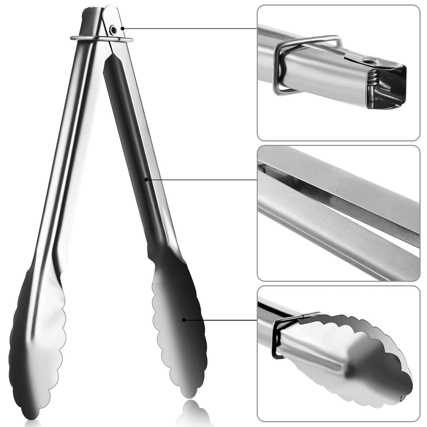 Seewey Set of 50 Stainless Steel Serving Tongs 7 Inch Cooking Clamps with Sliding Rings Small Clam Shell Metal Non Slip Food Tongs for Kitchen Salad Buffet Grill Barbecue Appetizers, Silver