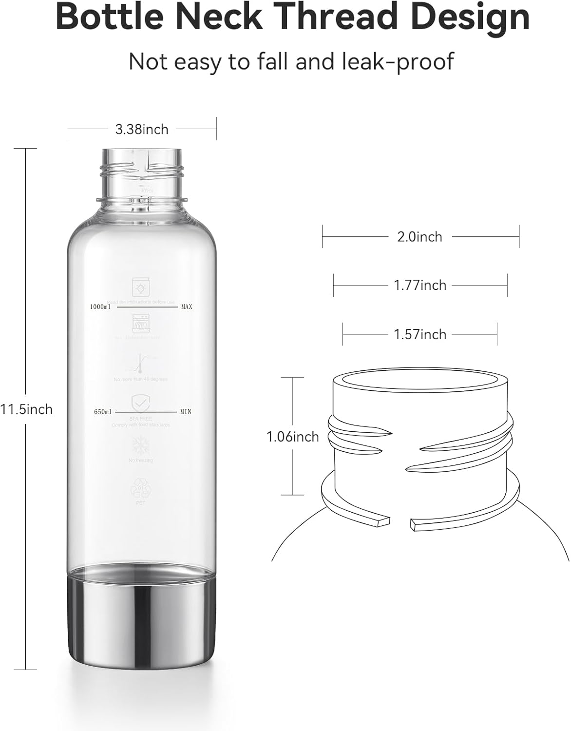 1L MOKKOM Soda Maker Bottle, Reusable Sparkling Water Bottles, BPA Free PET Carbonating Bottles, Replacement Bottle