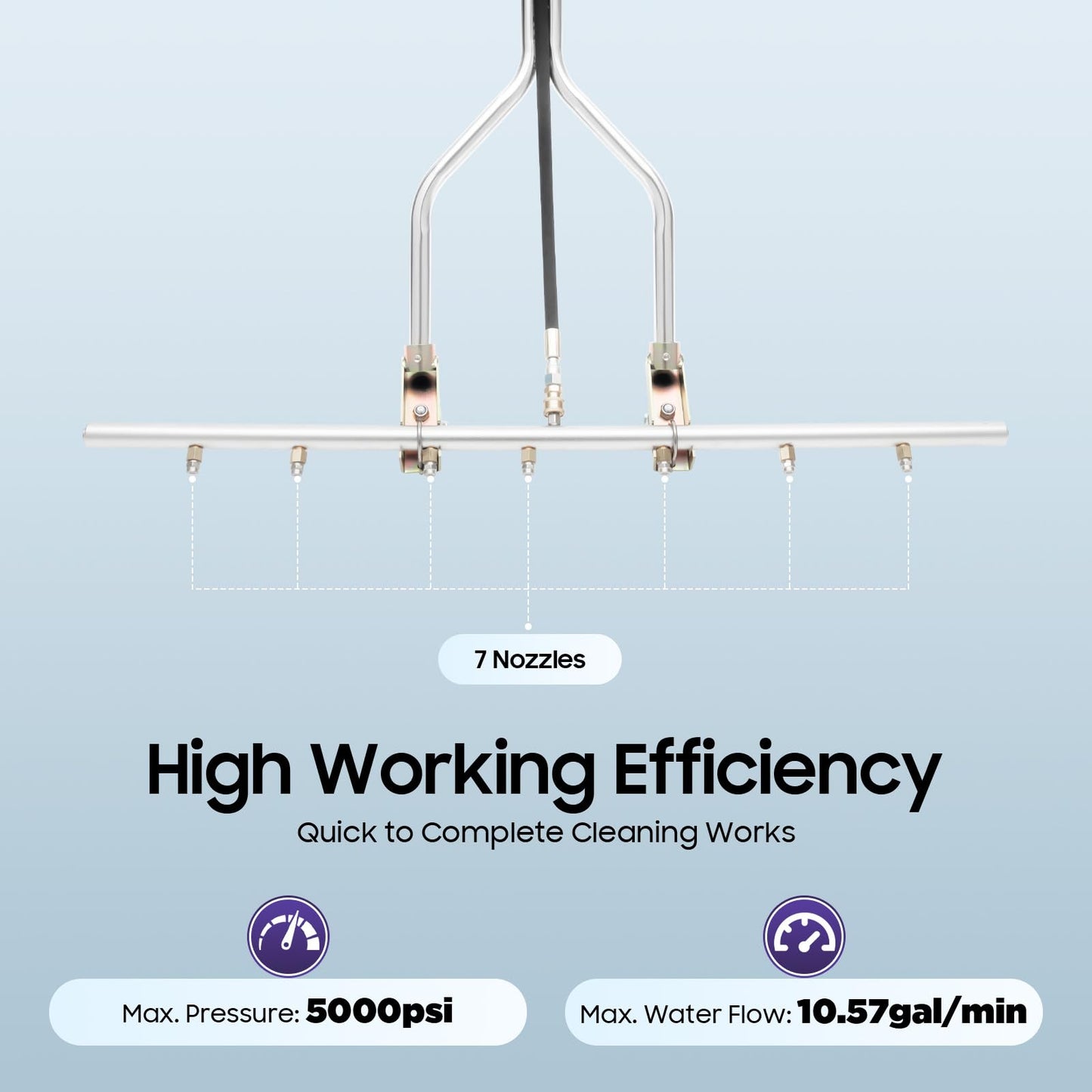 Pressure Washer Water Broom with 7 Nozzles, Stainless Steel, 39x63 Inch, 5000psi, 3/8'' Universal Interface