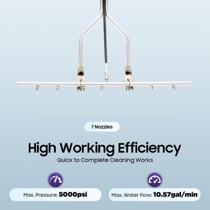 Pressure Washer Water Broom with 7 Nozzles, Stainless Steel, 39x63 Inch, 5000psi, 3/8'' Universal Interface