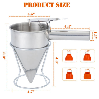 20oz Stainless Steel Pancake Batter Dispenser, Funnel Cake Dispenser with Squeeze Handle and Bracket, Pancake Dispenser for Pancakes, Cupcakes, Takoyaki and Baked Goods (20 oz)