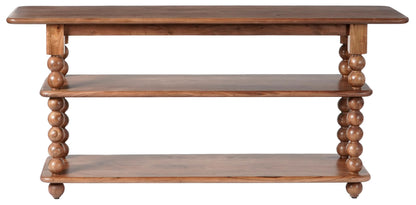 SAFAVIEH Couture Collection – Norbert Brown Solid Wood 2 Shelf Console Table, Entryway Storage Table with Turned Legs (SFV5795A)