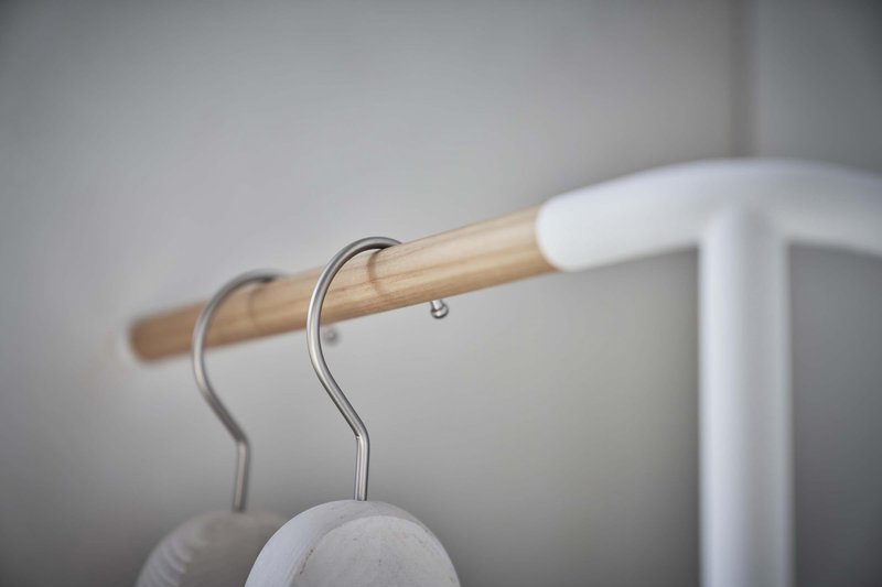 Yamazaki Home Tower Freestanding Corner Coat Rack, Modern Leaning Coat Hanger Stand With Wooden Accent For Bedroom Living Room Or Entryway, 63" - Steel + Wood