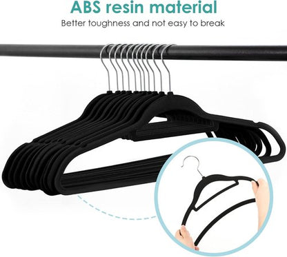 DUDUCOFU Velvet Hangers - Non-Slip Felt Clothes Hangers, 30 Pack Black Slim Design with 360° Swivel Hook
