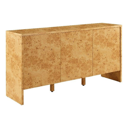 Modway Hudson Burl Wood Sideboard with 3 Doors in Natural - Modern Buffet Cabinet - Versatile High TV Stand Media Cabinet - 60 Inch Storage Sideboard for Living Room with Doors and Shelves