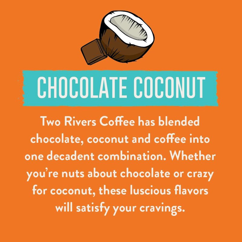 Two Rivers Coffee Chocolate Coconut Flavored Ground Coffee, Perfectly Balanced, Always Smooth, Made with 100% Arabica Beans - Flavor Enhanced, 10 Ounce Bag