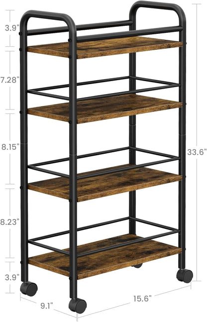 4-Tier 9.1" 4-Tier (9.1" 33.6" Asgolion Slim Storage Cart, Small Rolling Cart with Wheels, Deep, Narrow Bathroom Shelf