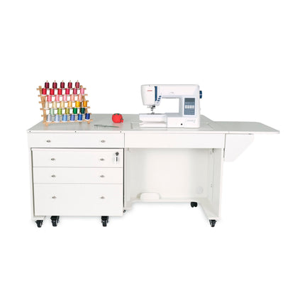 Kangaroo & Joey K8811 Sewing Cabinet – Dual Rail Electric Lift, Adjustable Sewing Table with Storage for Quilting & Crafting, Teak Finish