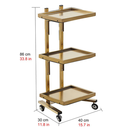 GenSDH Hand Trucks Rolling Trolley Cart with Storage Tray, Collapsible Stainless Steel Utility Tray Storage Stand with Wheels,Gold-3 Tier