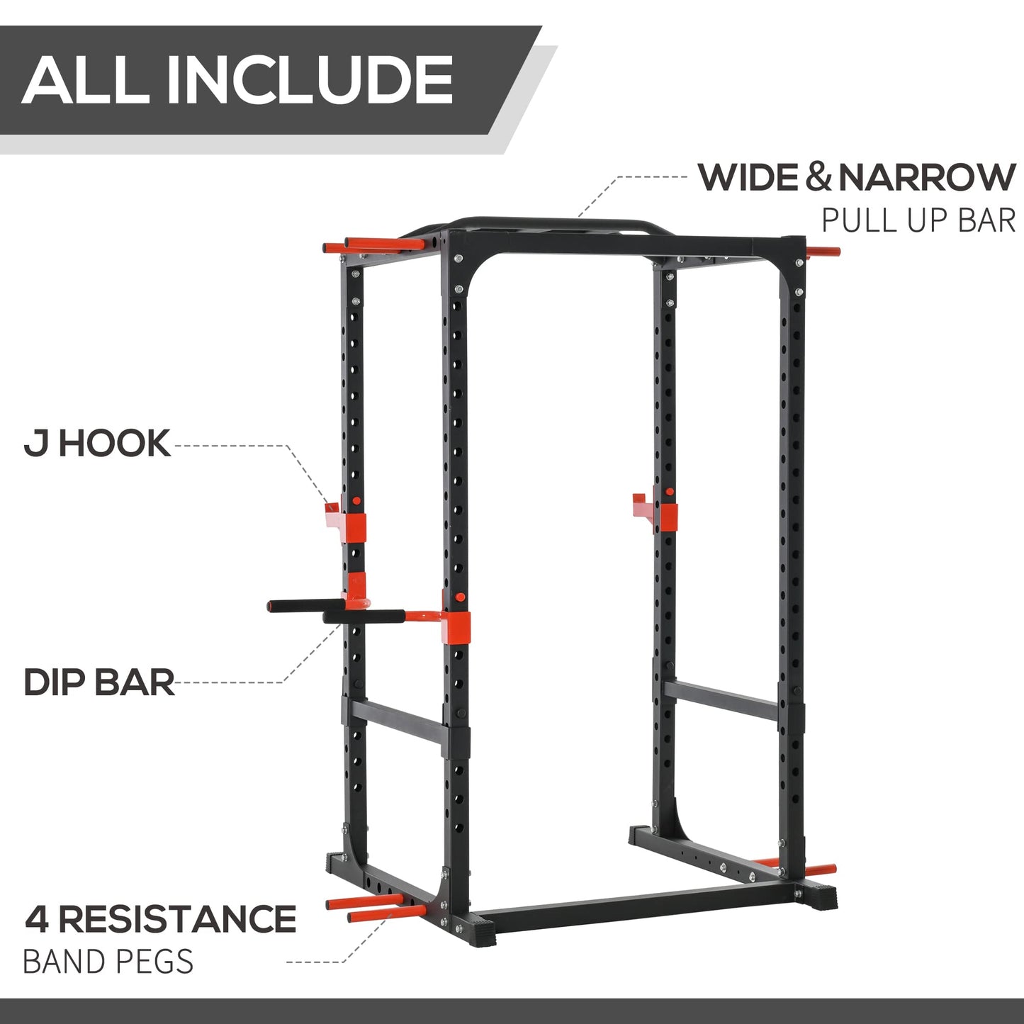 Soozier Adjustable Power Tower Dip Station Pull Up Bar Squat Rack Power Cage At Home Workout Equipment, Upper Body Strength Training Equipment, Black