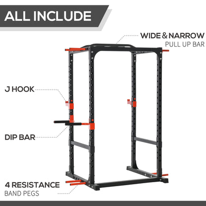 Soozier Adjustable Power Tower Dip Station Pull Up Bar Squat Rack Power Cage At Home Workout Equipment, Upper Body Strength Training Equipment, Black