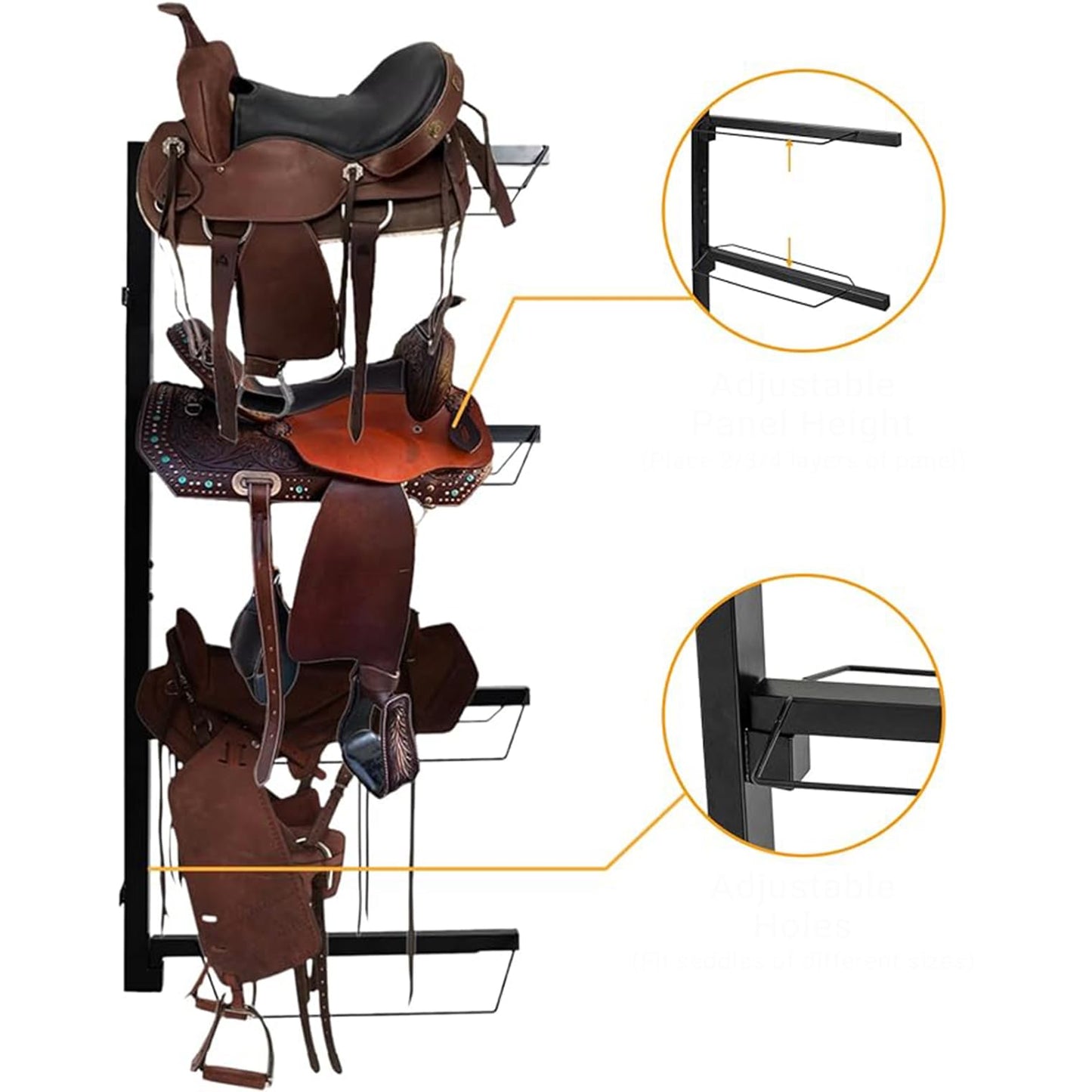 Forcecar 4 Tier Wall Mount Horse Saddle Storage Rack - Heavy Duty, Equestrian Saddle Holder for Hanging Blankets & Pads - Black