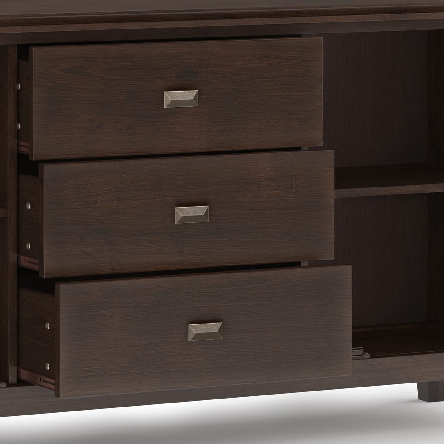 SIMPLIHOME Artisan Buffet - 60 inch Wide Solid Wood 3-Door Sideboard Buffet in Dark Chestnut Brown, Contemporary Storage Cabinet for Dining Room or Kitchen with Adjustable Shelves and Bronze Hardware