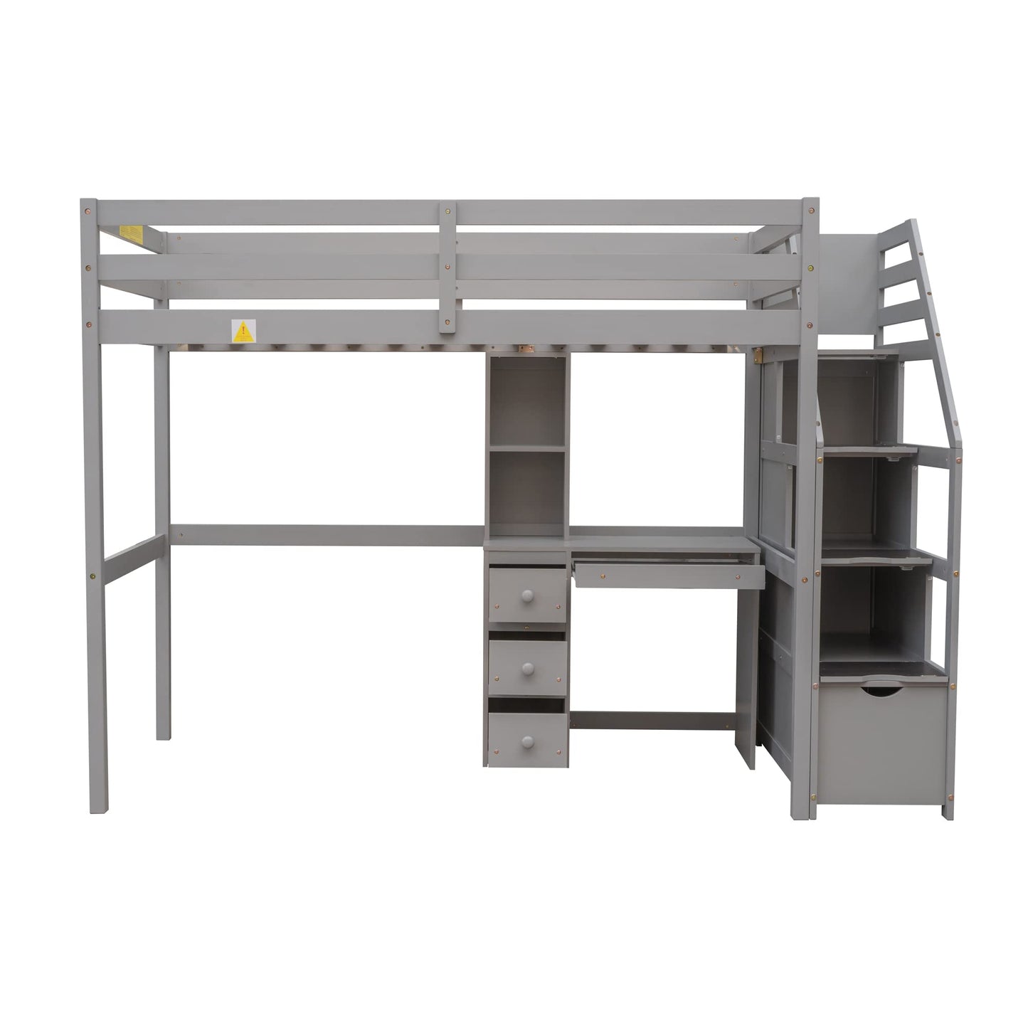 Jintop Twin Size Solid Wood Loft Bed with Storage Staircase and Desk, Bedroom Multifunctional Separable Bed Frame w/Shelves & Drawers,No Box Spring Needed,for Adult Kid Boy Girl,Gray