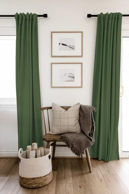 Skiennix 100% Blackout Linen Curtains - Thermal Insulated Drapes, 50" W x 72" L, Moss Green - 2 Panels Set