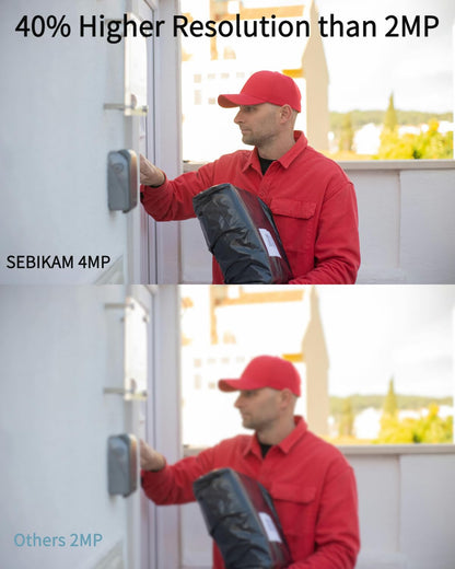Sebikam Wireless Outdoor Security Camera System, 4 Solar Powered 2K/4MP Battery Cameras, Dual Band 5GHz & 2.4GHz WiFi, Color Night Vision, PIR Motion Detection, Remote App Access for Home Security