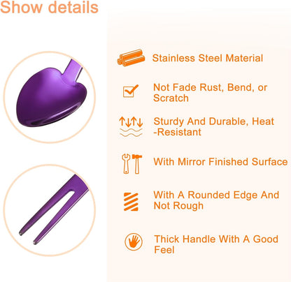 uxcell 2Pcs Bar Spoon Cocktail Mixing Spoon, Stainless Steel Reusable Stirring Spoon for Halloween Drinks, Purple