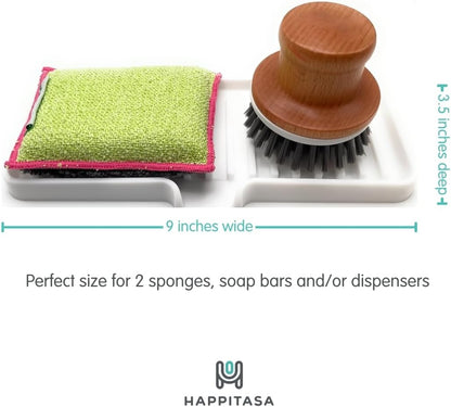 9"x3.5") Happitasa Silicone Soap Dish Tray and Sponge Holder with Drain Chute, Rectangular, Kitchen and Bathroom Sink