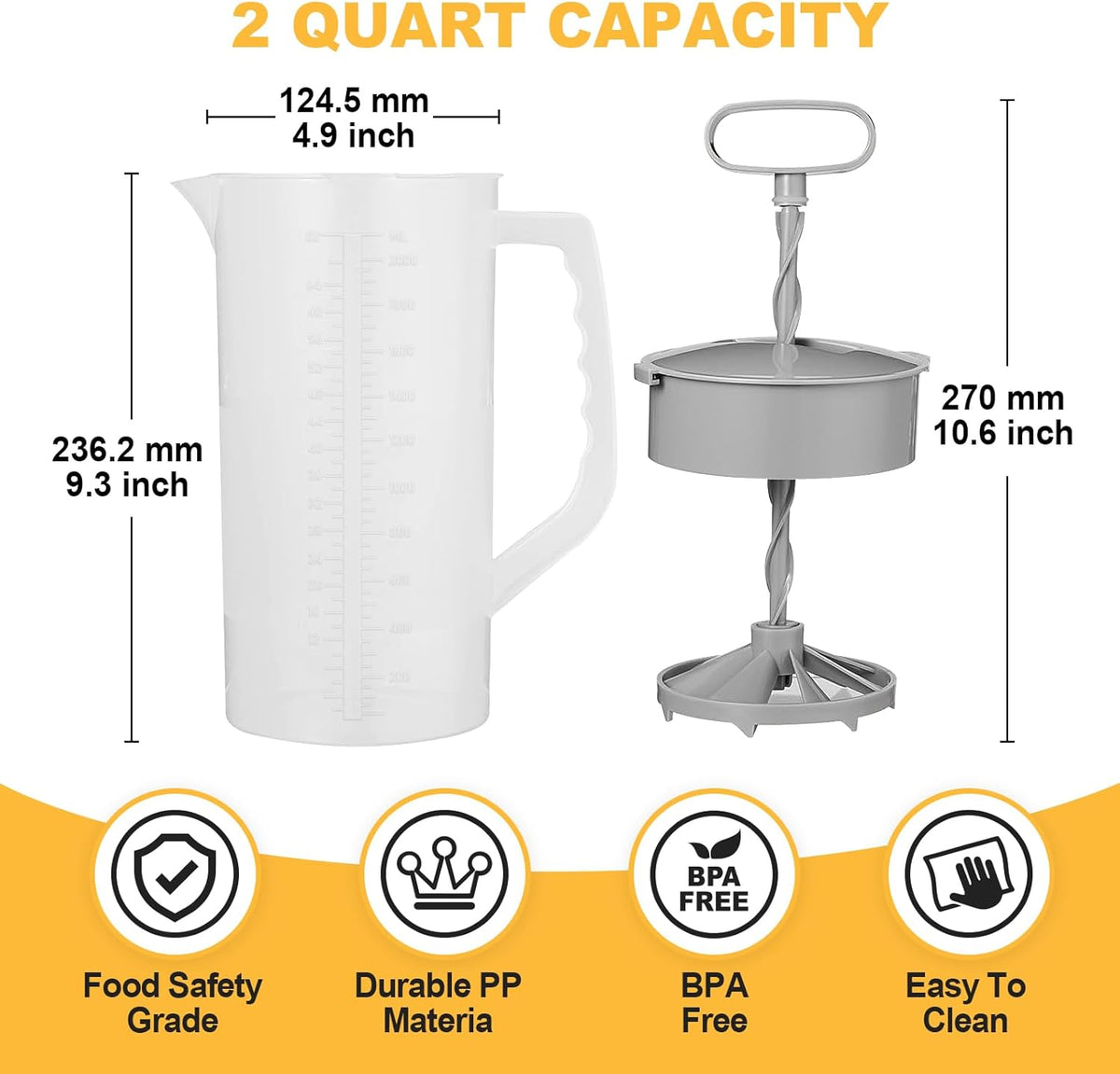 2 64oz Mixing Pitcher for Drinks, Quart/ Plastic Water Pitcher with Lid, Angled Plastic Blades and Adjustable Mixer