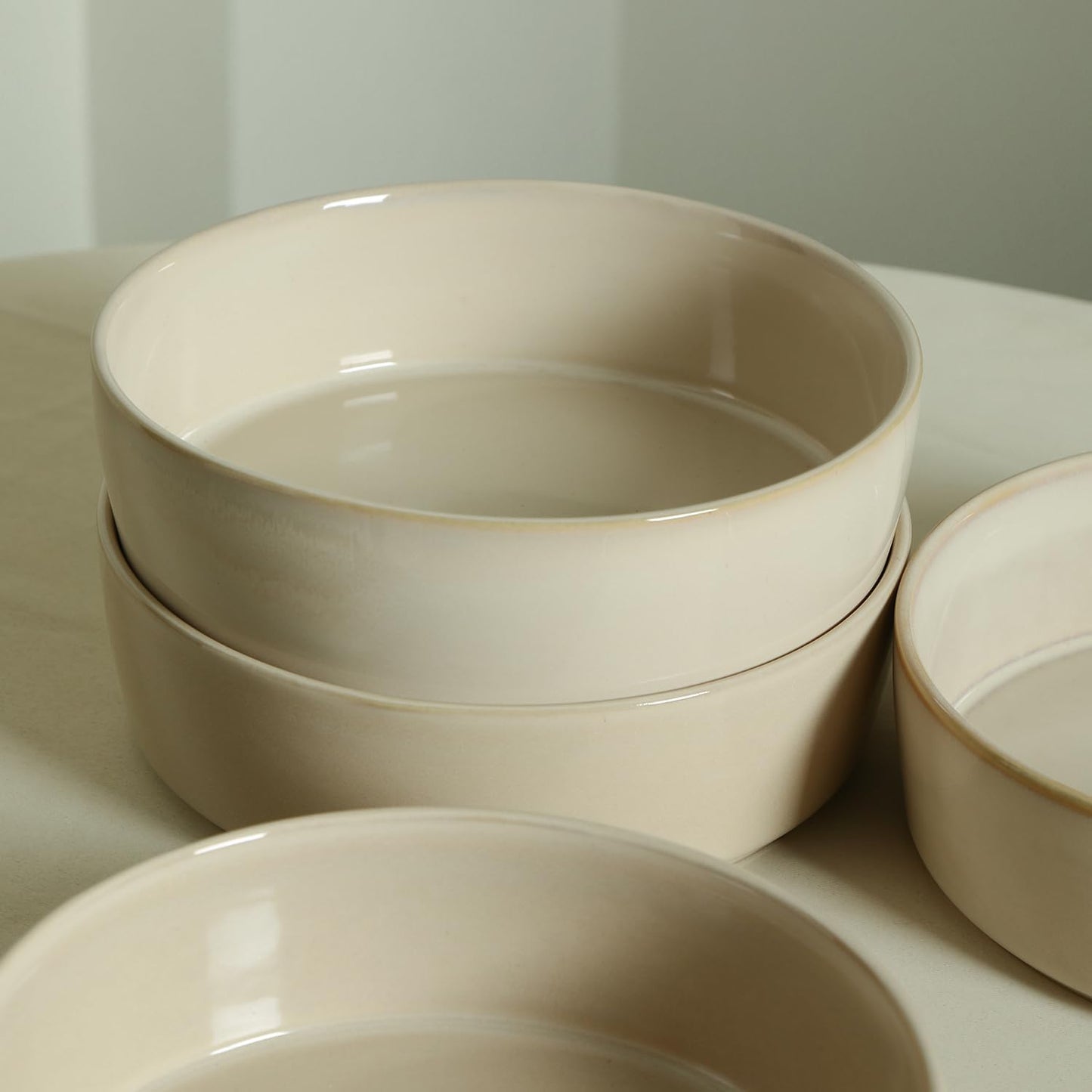 4-Piece Set Stone Lain Eden Pasta Bowl Stoneware, Beige