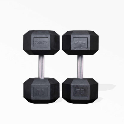 Rep Fitness 55lb-75 lb Dumbbell Set- Rubber Hex, Low Odor, Fully Knurled- Made for Heavy Lifting