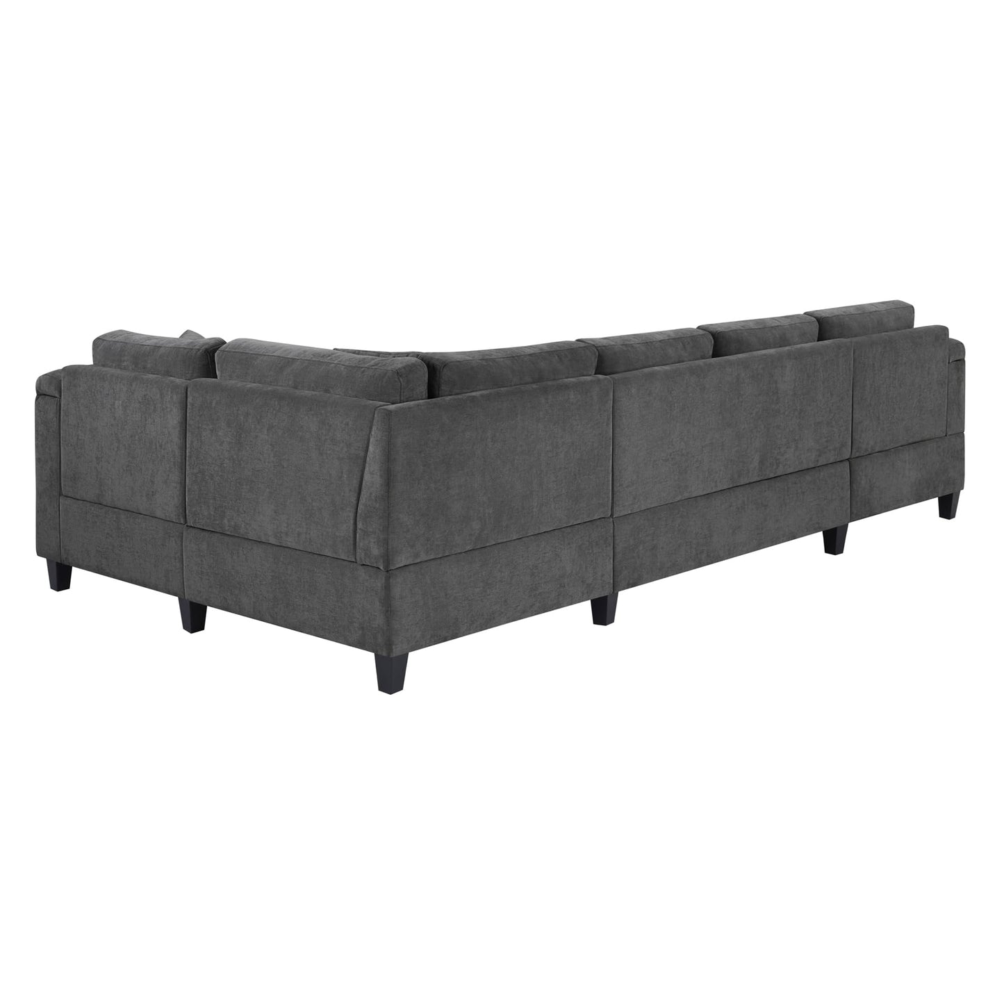 Merax 115.7" U-Shaped Chenille Sectional Sofa, 4 Seat Corner Couch Oversized with Built-in Cup Holders, 3 Pillows, Storage Space for Living Room, Grey