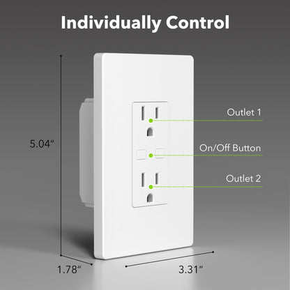 BN-LINK Smart Electrical Outlet with 2 Controlled Plugs and Type-C Charging, in-Wall Smart Wi-Fi Outlet with Voice and APP Remote Control, Compatible with Alexa and Google Assistant, 2.4GHz Wi-Fi Only