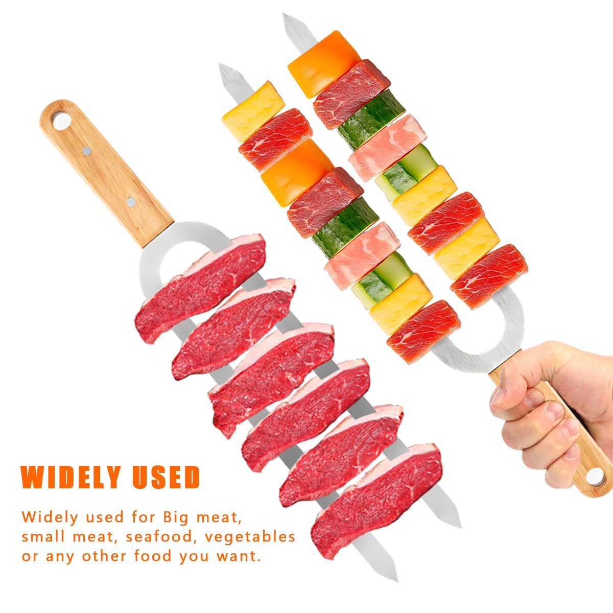 Anyuecoco Kabob Skewers for Grilling,6 PCS - 17 Inch Double Prong Skewers for kabobs,Stainless Steel Skewer,Flat Metal Skewer,Perfect For Meat,Chicken,Sausages,Veggies,Seafood