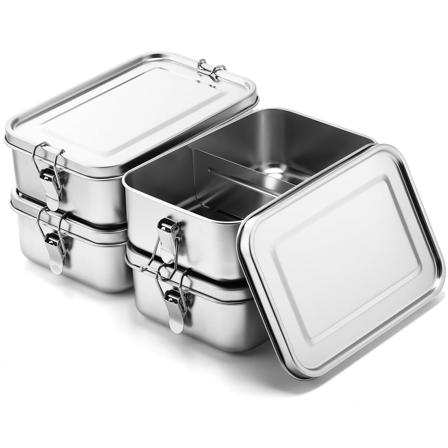Umigy 4 Pcs Stainless Steel Food Containers 1400ml Metal Bento Lunch Box Stainless Steel Food Storage Containers, Lockable Clips to Leak Proof, Reusable Dishwasher Snack Boxes for Work