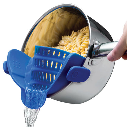 Kitchen Gizmo Snap N' Strain Clip On Strainer for Pots and Pans - Collapsible Silicone Pasta Strainer and Kitchen Gadget for Cooking - Easy to Use, Heat Resistant and Space Saving Colander - Green
